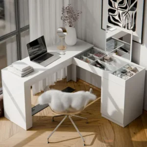 Penteadeira e Escrivaninha de Canto 136x136cm com Espelho 1 Porta Star